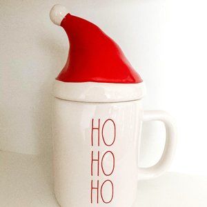 Rae Dunn HO HO HO mug with Santa topper